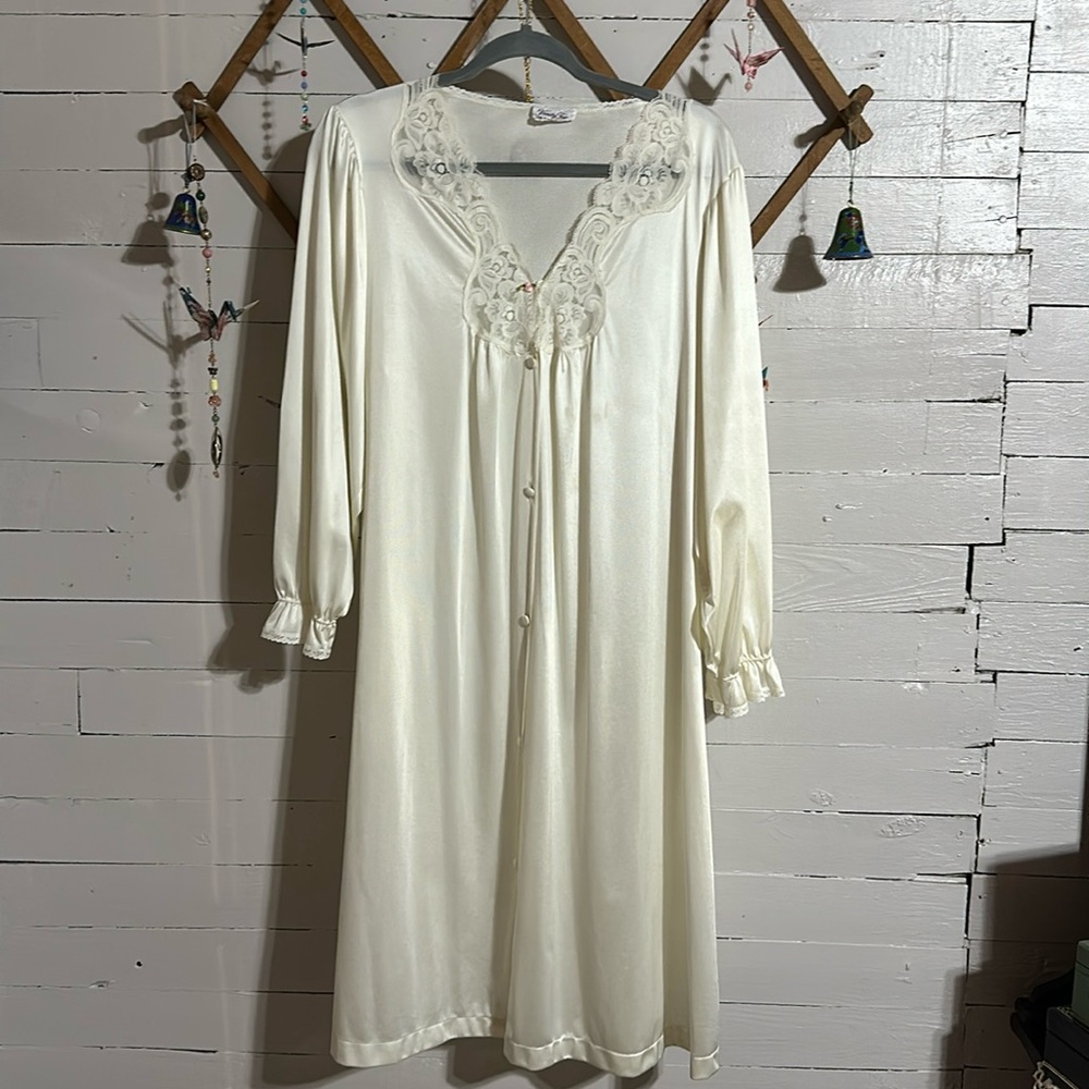Vintage vanity, fair cream robe.